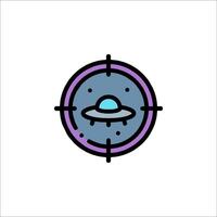 An alien spaceship is shown in a circle with a target vector