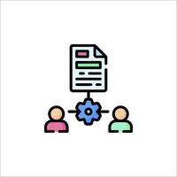 A person is holding a document and another person is holding a gear vector