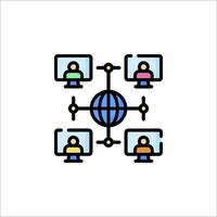 A group of people are connected to a computer vector