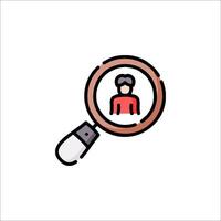 Magnifying icon with a person looking through a magnifying glass vector