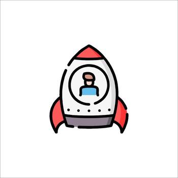 A man in a rocket with a red and white background vector