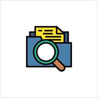 A magnifying glass icon with a folder and documents vector