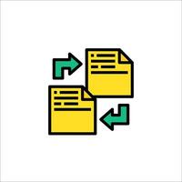 A yellow and green document icon with arrows vector