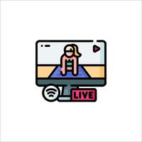 A woman is sitting on a computer with a live icon vector