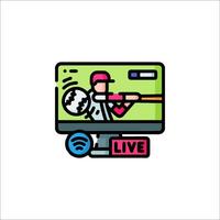 A cartoon image of a man playing baseball on a computer vector