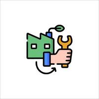 A hand holding a wrench and a green house vector