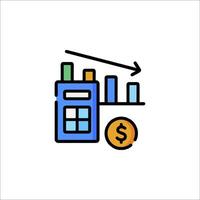 A line icon of a calculator and a dollar coin vector