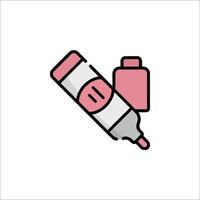A pink pen and a bottle of ink on a white background vector