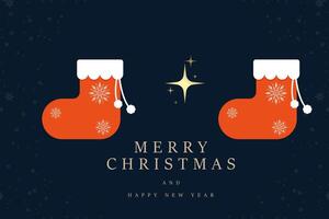 Two vibrant red winter stockings with a white cuff and snowflake decorations is the central element Happy New Year banners concept vector