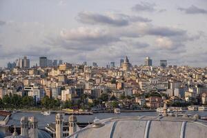 A panoramic view captures the bustling skyline of Istanbul along the Bosphorus, photo