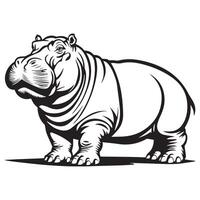 Black and white illustration of a hippopotamus vector