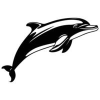Black and white illustration of a dolphin vector