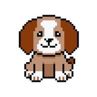 Pixel art cute dog in retro style vector
