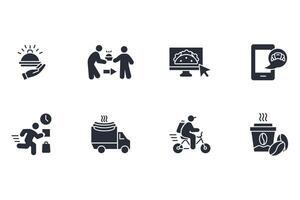Food delivery icon set..Editable stroke.linear style sign for use web design,logo.Symbol illustration. vector