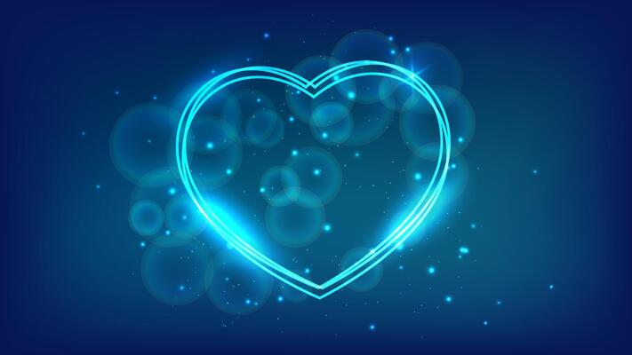 Neon frame in heart form with shining effects and sparkles