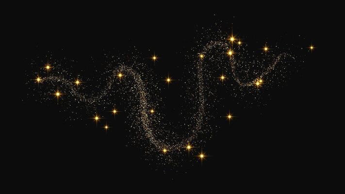 Gold glittering confetti wave and stardust
