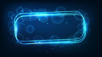 Neon rectangular frame with shining effects and sparkles vector