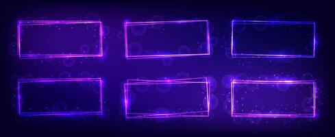 Neon rectangular frame with shining effects and sparkles vector
