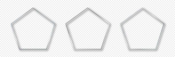 Silver glowing pentagon shape frame vector
