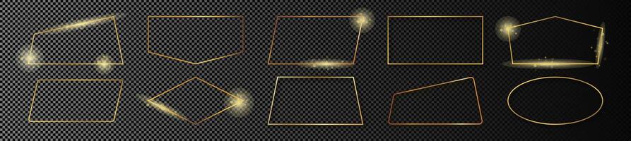Gold glowing different geometric shape frame vector