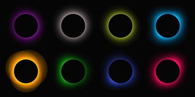 Set of circle illuminate light frames with color gradient vector