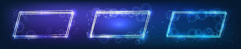 Neon rectangular frame with shining effects and sparkles vector