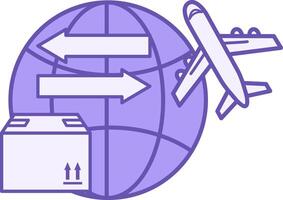 Import and Export Color Icon. Illustration. Globe, Flying Airplane, and Package with Goods. International Delivery Service. Logistics Concept vector