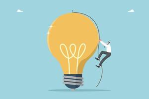 Man climbs rope to top of light bulb vector