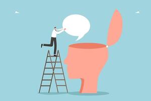 Man places speech bubble in head vector