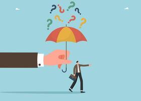 Man with umbrella from falling question marks vector