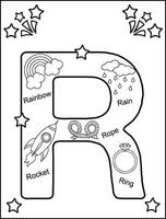 Alphabet R coloring pages for kids vector