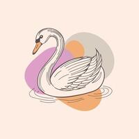 A swan swimming in the water with a colorful background vector