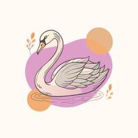 A swan is floating on the water in a purple background vector