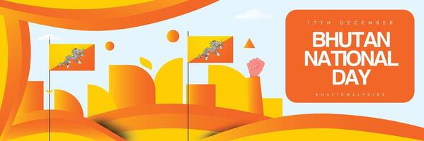 National day of Bhutan. 17th December Bhutan National day celebration cover banner, post template with its flags, abstract art elements. The day recalls coronation of the first king of Bhutan in 1971. vector