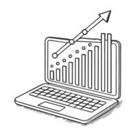 A laptop with a graph chart on it and an arrow going up vector