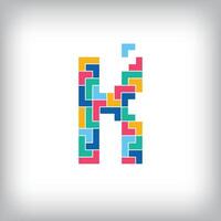 Unique colorful letter K falling pixel style. Editable design. Alphabets are related to each other. vector