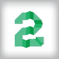 Folded paper style font design of number 2. Numbers illustration. Origami educational numbers set. vector