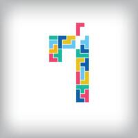Unique colorful number 7 game pixel style. Editable design. 0-9 are related to each other. vector