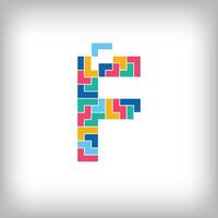 Unique colorful letter F falling pixel style. Editable design. Alphabets are related to each other. vector