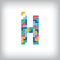Unique colorful letter H falling pixel style. Editable design. Alphabets are related to each other. vector