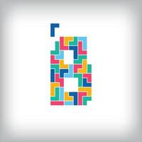 Unique colorful letter B falling pixel style. Editable design. Alphabets are related to each other. vector