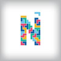 Unique colorful letter N falling pixel style. Editable design. Alphabets are related to each other. vector
