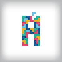 Unique colorful letter A falling pixel style. Editable design. Alphabets are related to each other. vector