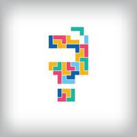 Unique colorful letter question mark falling pixel style. Editable design. Alphabets are related to each other. vector