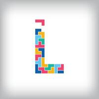Unique colorful letter L falling pixel style. Editable design. Alphabets are related to each other. vector