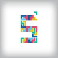 Unique colorful number 5 game pixel style. Editable design. 0-9 are related to each other. vector