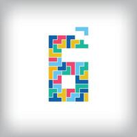 Unique colorful number 6 game pixel style. Editable design. 0-9 are related to each other. vector