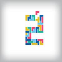Unique colorful number 2 game pixel style. Editable design. 0-9 are related to each other. vector
