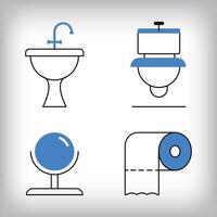 Linear toilet, mirror and toilet paper icon set. Different designs of household materials and appliances. vector