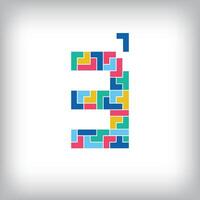 Unique colorful number 3 game pixel style. Editable design. 0-9 are related to each other. vector